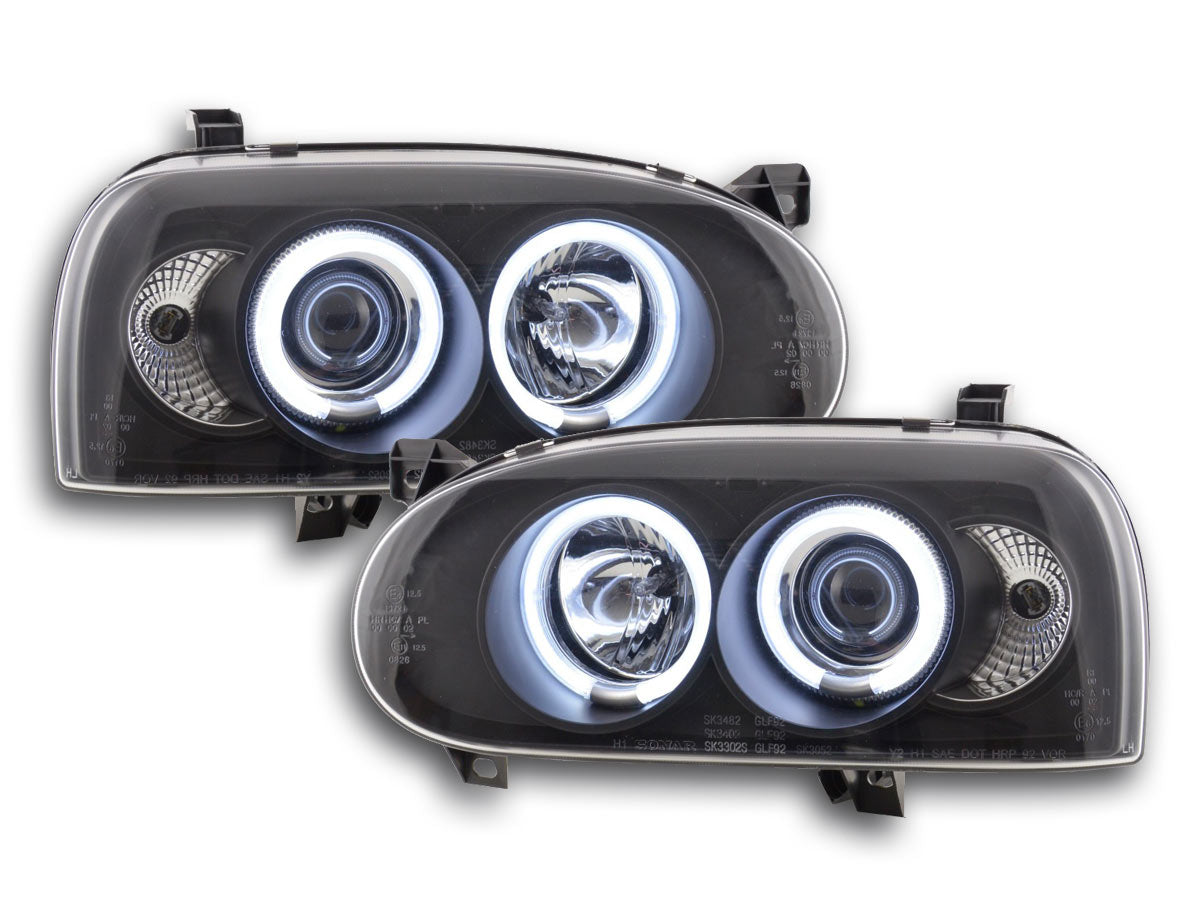 Scheinwerfer Set Angel Eyes CCFL VW Golf 3 92-98 schwarz Scheinwerfer Set Angel Eyes CCFL VW Golf 3 92-98 schwarz